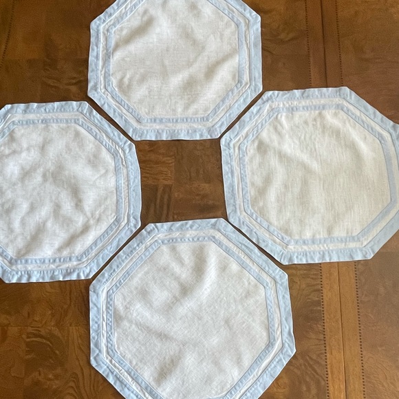 Matouk Placemats - White with Blue Trim - Octagon 16x16 - $63 each - Picture 9 of 9